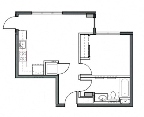 Floor plan for 1 bed, 1 bath, 534 sqft